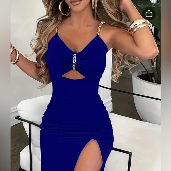 CHICME BLUE MIDI DRESS WITH CHAIN STRAPS SIZE LARGE - Picture 1 of 5